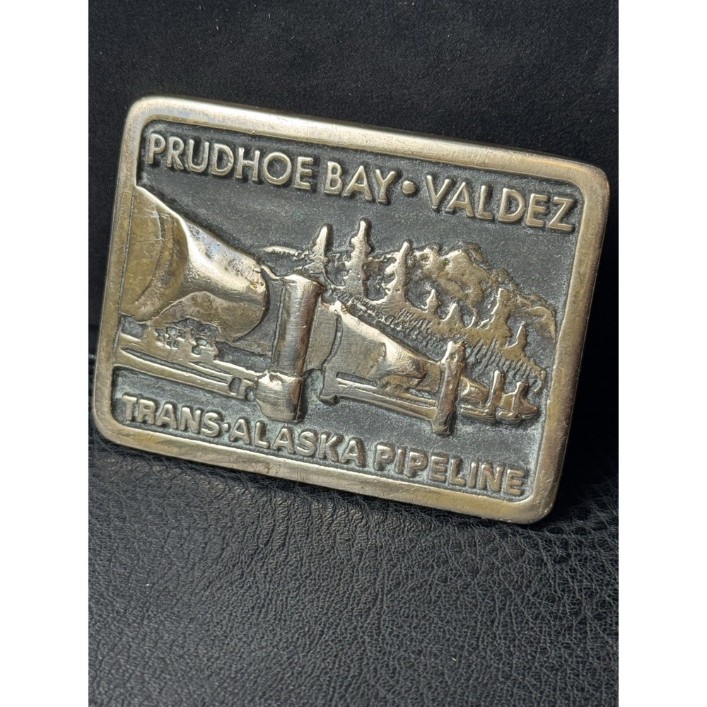 Prudhoe Bay Valdez Trans Alaska Pipeline Belt Buckle Vtg 80s Anacortes